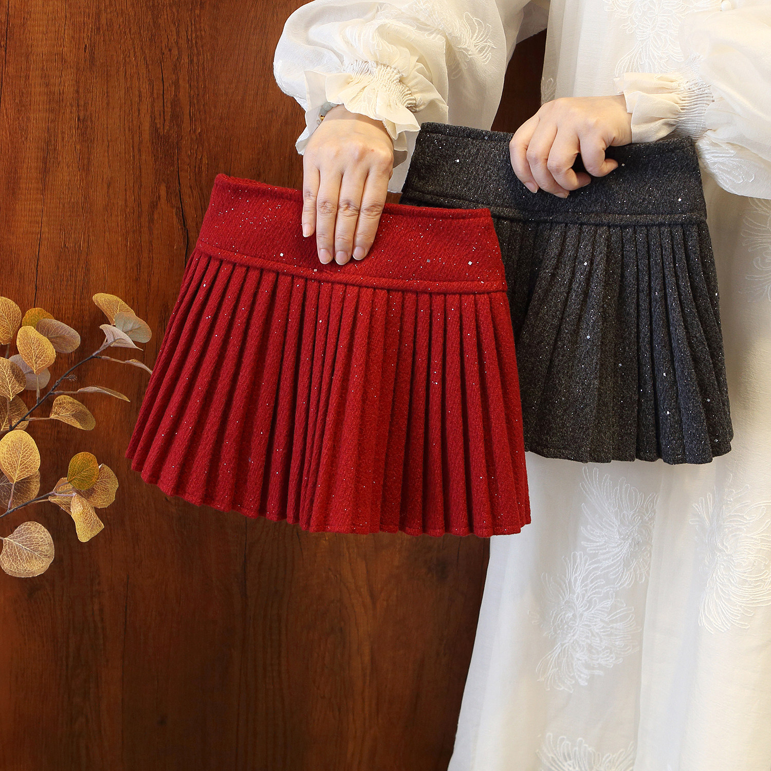 女童秋冬加绒学院风毛呢百褶半身裙女宝宝高腰A短裙韩系亮片裙子,童装/婴儿装/亲子装,半身裙,淘宝优惠券,粉丝福利购,淘宝优惠卷