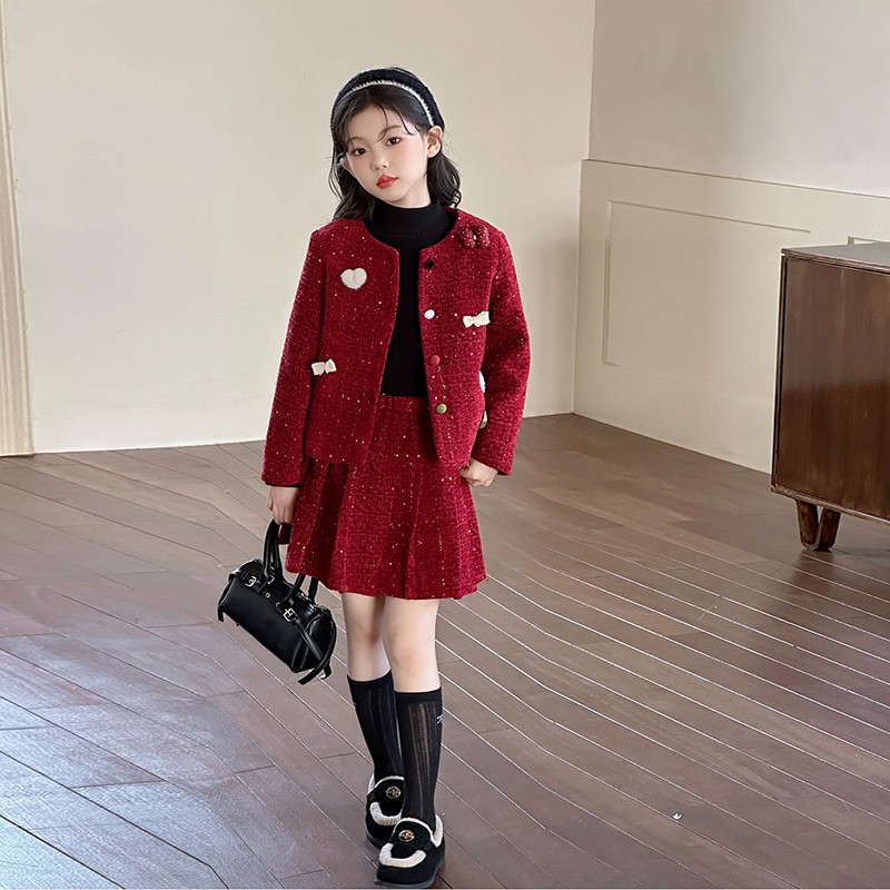 女童秋冬款小香风裙子套装2025新款洋气大儿童冬季富家千金连衣裙