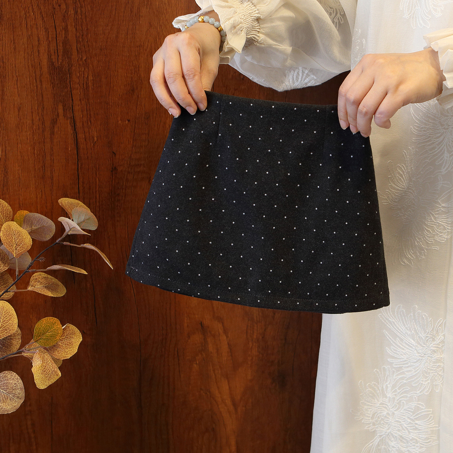 女童秋冬加厚复古波点半身裙女高腰显瘦A字短裙小清新百搭裙子潮