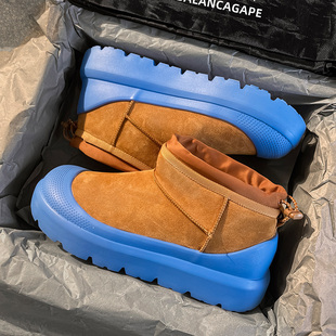 王一博同款塔斯曼蓝色雪地靴2025新款冬季加绒抗寒保暖厚底棉鞋子