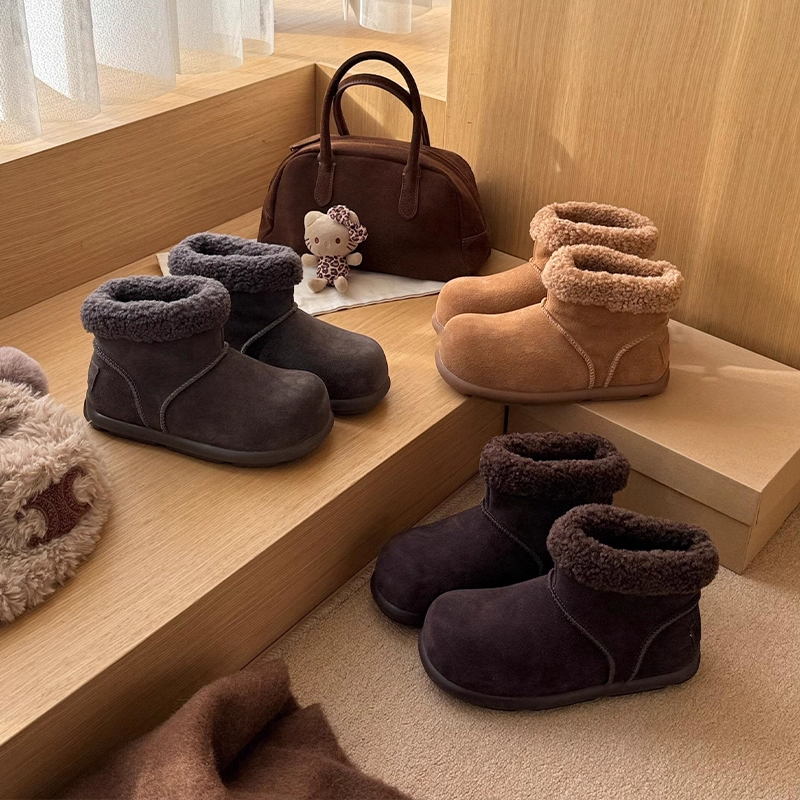 小土豆卷毛靴雪地靴女冬季2025新款加厚短筒真皮毛一体保暖棉靴潮