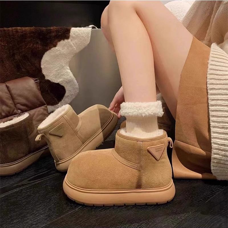 卡皮巴拉大头雪地靴女款冬季2025新款厚底加绒保暖羊皮毛一体棉鞋