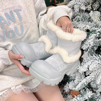 厚底保暖防水防滑雪地靴女冬季新款包头双毛真羊皮毛一体大头鞋靴