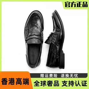 意大利进口胎牛皮老钱休闲风一脚蹬乐福鞋厚底增高真皮褶皱皮鞋男