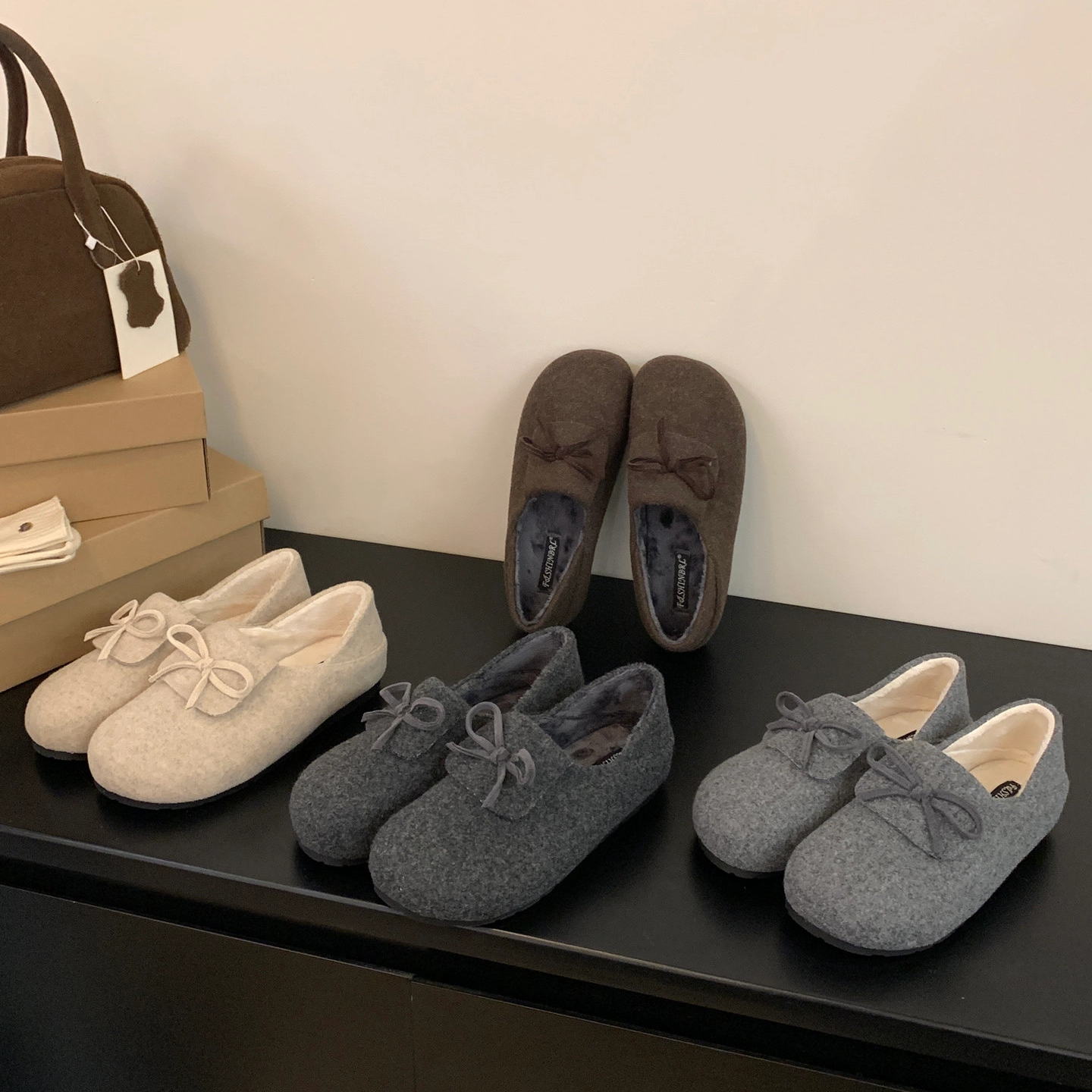 【高品质】灰色单鞋女2026新款懒人一脚蹬保暖内增高蝴蝶结毛毛鞋,女鞋,毛毛鞋,淘宝优惠券,粉丝福利购,淘宝优惠卷