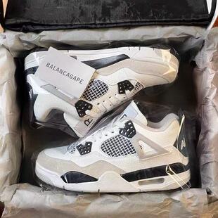 AJ4男鞋白水泥厚底板鞋2026新款春季增高情侣高帮篮球运动休闲鞋