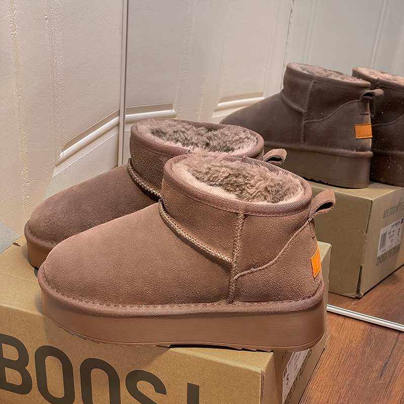 桑坡村雪地靴灰色男女款羊皮毛一体冬季爆款加绒加厚休闲保暖棉鞋