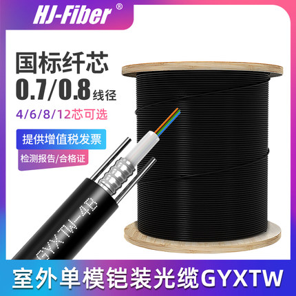 华杰恒讯定制四4芯单模室外光缆光纤线国标纤芯6芯八8芯12芯室外铠装户外双钢丝铠甲架空光缆GYXTW中心束管式