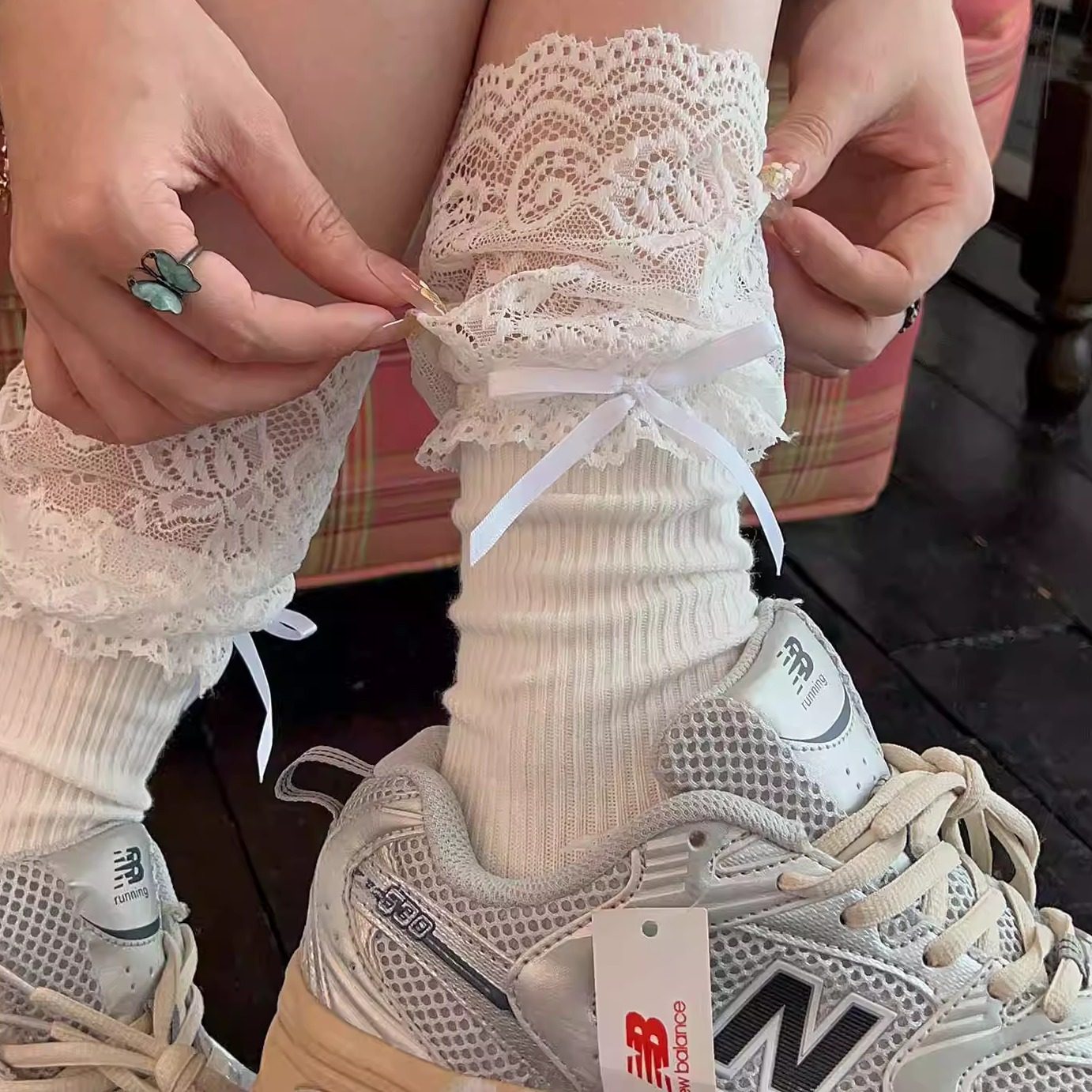 蕾丝花边袜子女小腿袜秋冬季堆堆袜纯棉蝴蝶结jk靴袜配长筒靴,女士内衣/男士内衣/家居服,中筒袜,淘宝优惠券,粉丝福利购,淘宝优惠卷