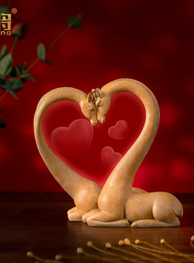 心心相印全铜鹿摆件创意婚庆礼品