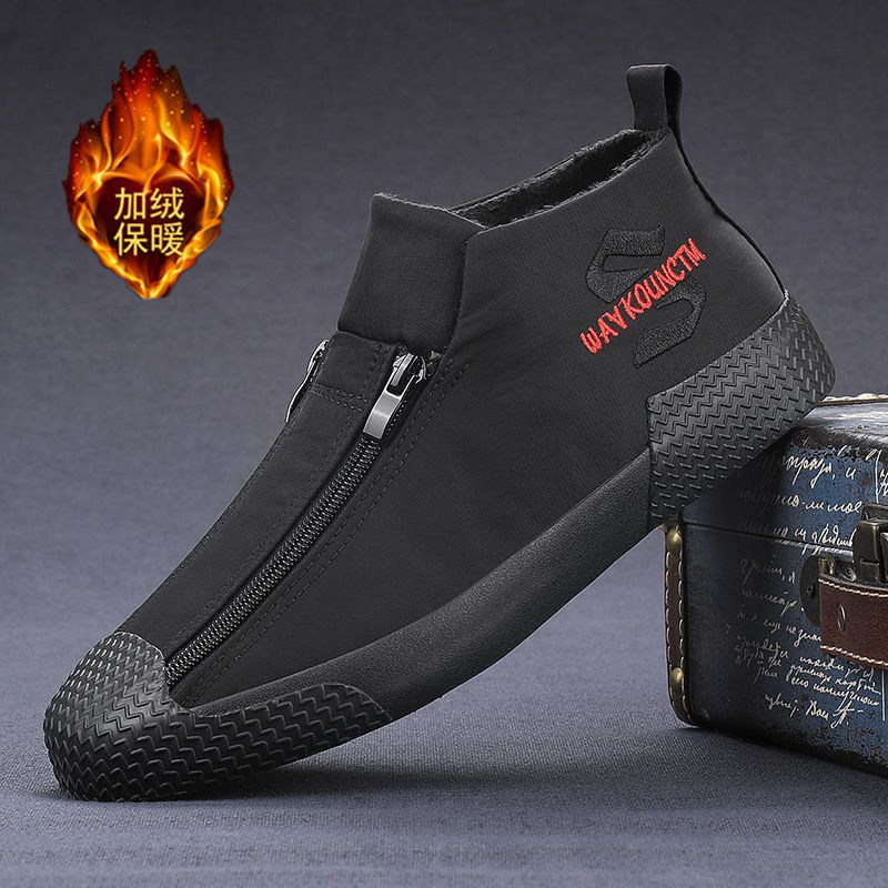 2026冬季男鞋新款老北京布鞋男加绒保暖棉鞋拉链潮鞋休闲鞋帆布鞋