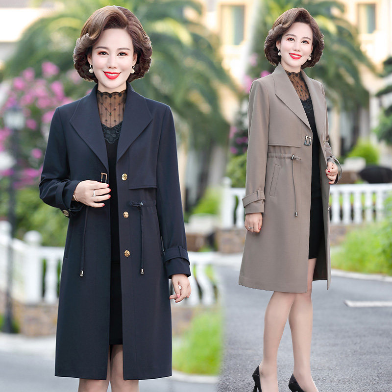 中年女士大衣高贵洋气中老年女装妈妈春秋装中长款风衣外套40岁50