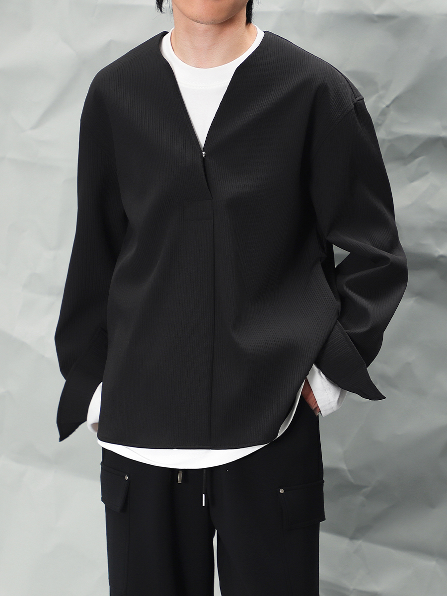 秋季潮流宽松轻奢无领衬衣