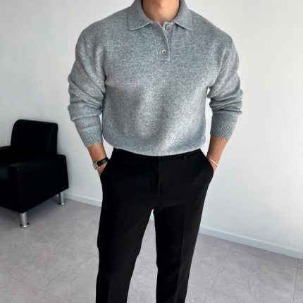 polo衫毛衣男冬季高级感韩版潮流翻领针织衫休闲百搭宽松套头外套