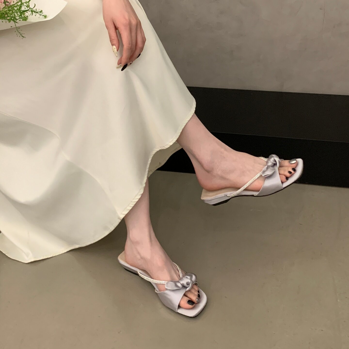 好货法式坡跟低跟凉拖鞋女夏外穿2026新款配裙子凉鞋仙女风蝴蝶结