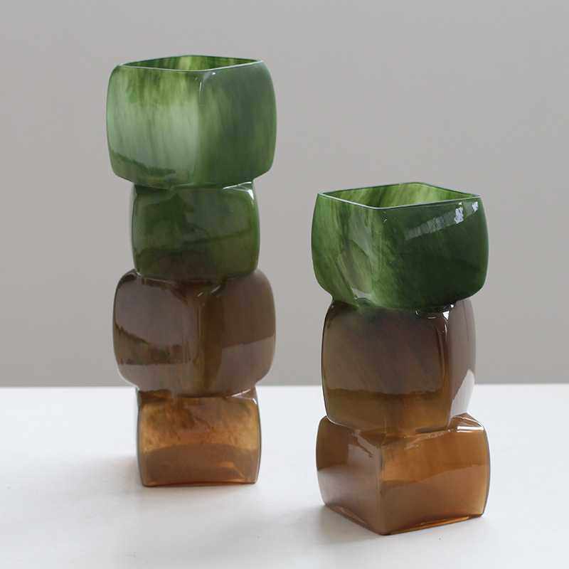 新款直销渐变彩色几何方块花瓶中古风餐桌软装酒店电视柜台面装饰,家居饰品,花瓶,淘宝优惠券,粉丝福利购,淘宝优惠卷