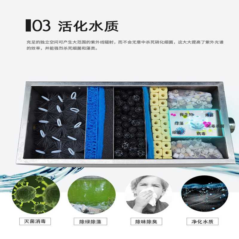新款直销启立鱼池过滤系统不锈钢鱼池过滤箱养鱼净化水循环景观鱼