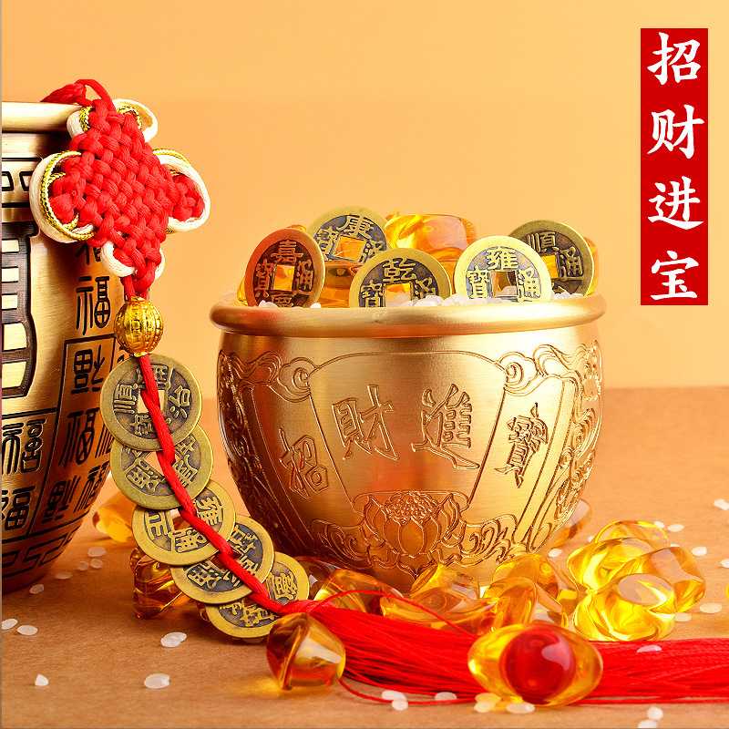 新款直销纯黄铜进宝铜缸烟灰缸书房客厅桌面摆件招文玩解压摆件装