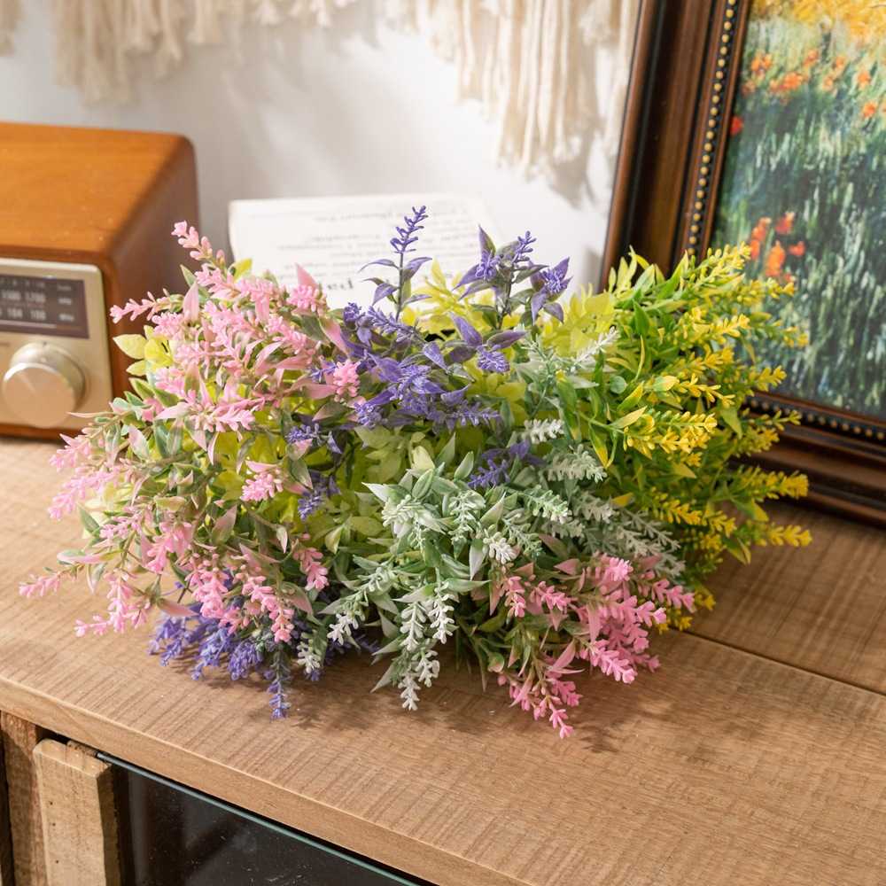 新款直销跨境塑料花薰衣草仿真花家居装饰婚庆花墙植物墙假花MW05