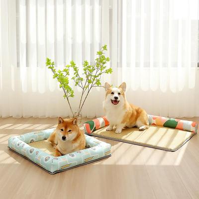 新款直销宠物夏日凉席垫子 底部防滑猫咪清凉垫子 加密藤条编织冰