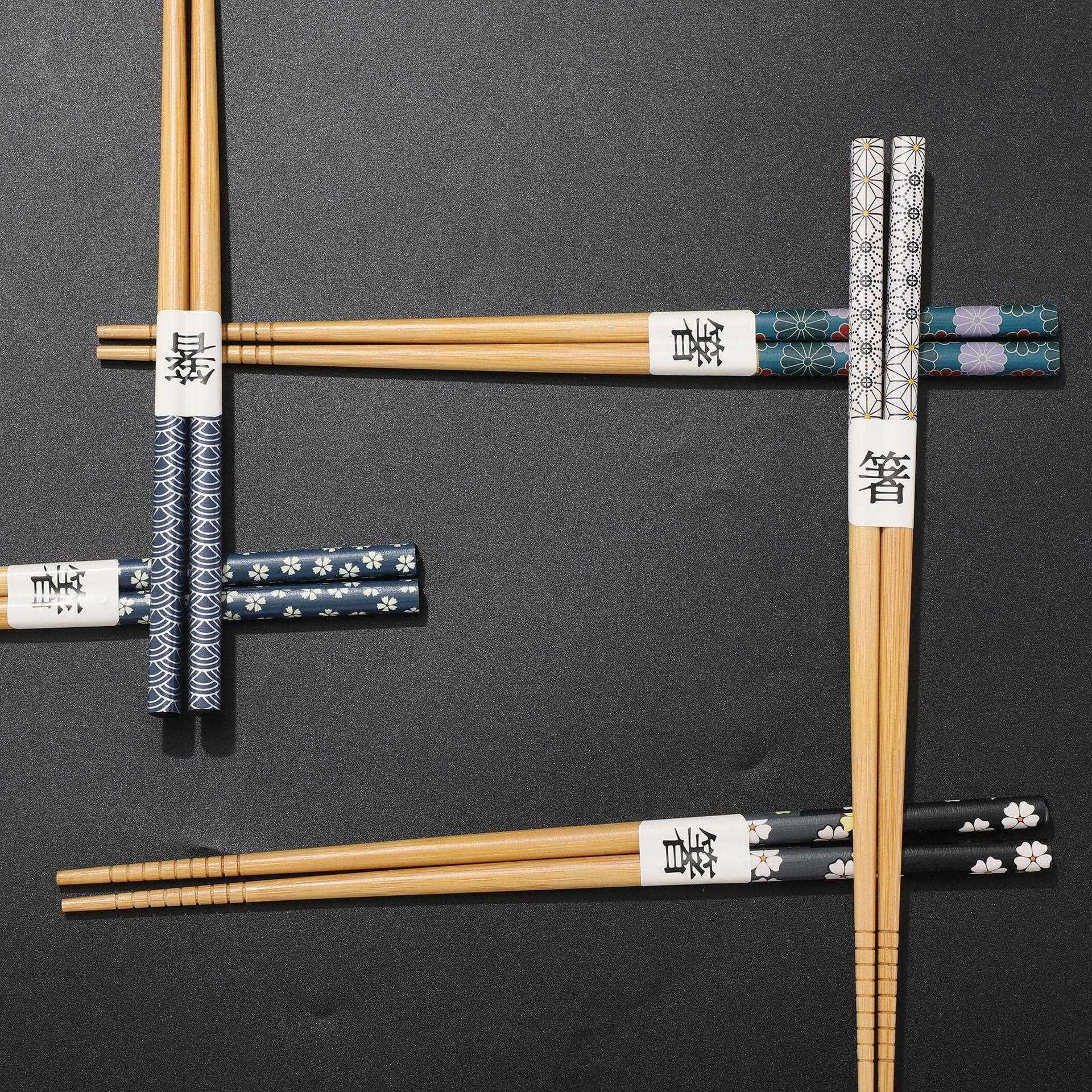 新款直销日式尖头筷子五色风景月兔筷子礼盒装竹木筷子漆筷礼盒装