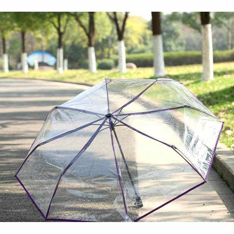 新款直销八骨手开透明伞三折伞可印刷logo广告礼品伞网红伞卡通款