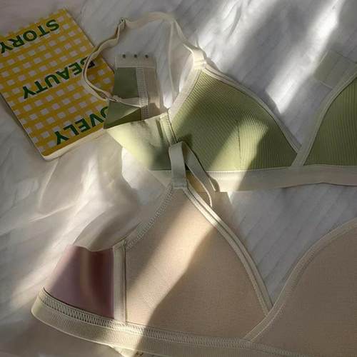 新款直销三角杯螺纹少女内衣女薄款小胸舒适无痕透气撞色文胸大胸