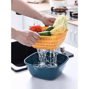 直销洗菜篮伸缩滤水篮双层沥水篮厨房家用塑料水果盘客厅水果 新款