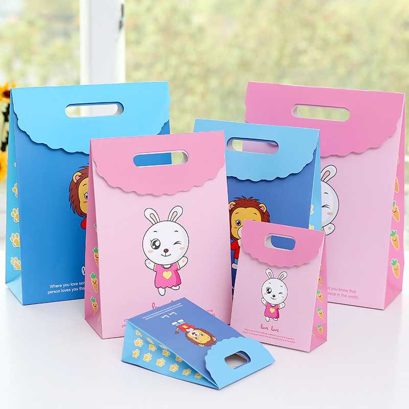 新款直销回礼袋纸袋生日礼品袋 可爱卡通创意手提袋 兔子狮子动物
