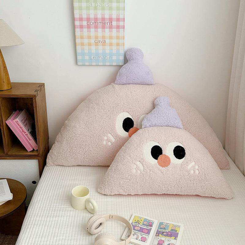 新款直销ins韩版可爱羊羔绒半圆蓬松抱枕靠枕儿童房粉色床头靠垫
