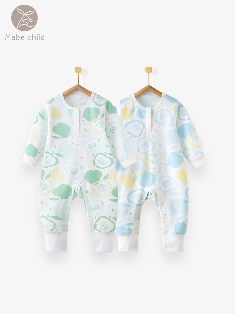 CHILDRENS ONE-PIECE PAJAMAS SPRING AND AUTUMN COTTON LONG-SLEEVED WARM CLOTHES BOYS AND WOMENS KICK-PROOF HOME CLOTHES BABY ONE-PIECE PAJAMAS