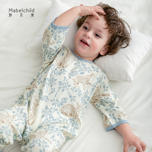 【天竹5代】儿童连体睡衣夏季薄款宝宝睡袋七分袖竹纤维棉家居服