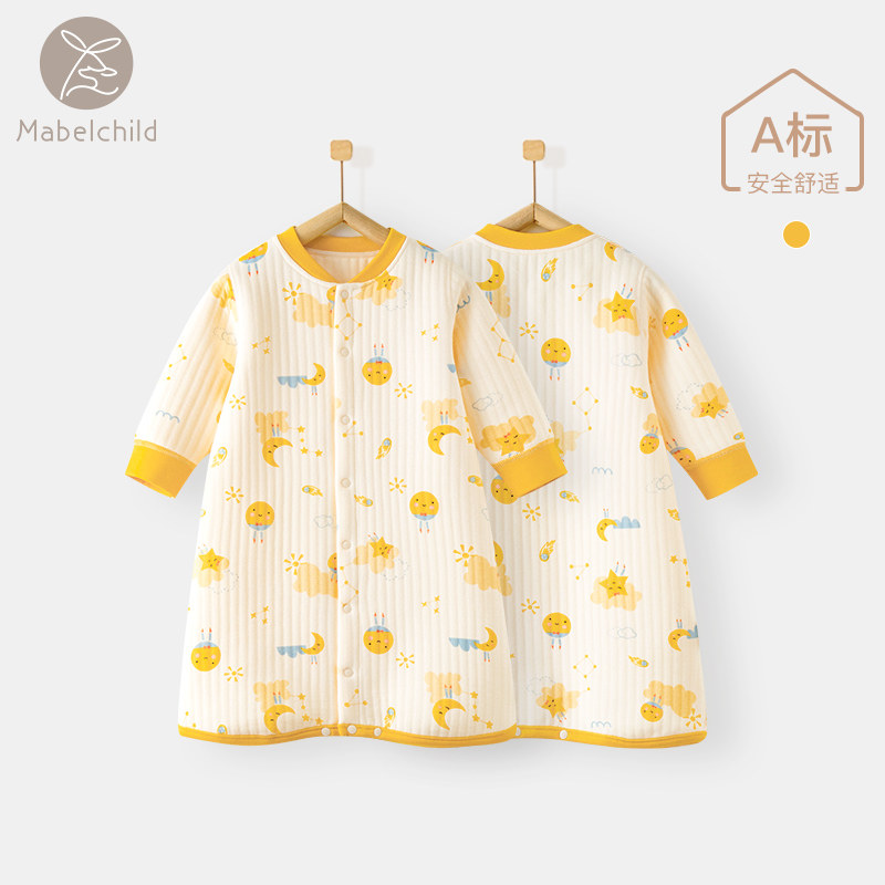 宝宝睡袍秋冬季夹丝纯棉保暖男女儿童睡袋加厚长袖家居服婴儿睡衣