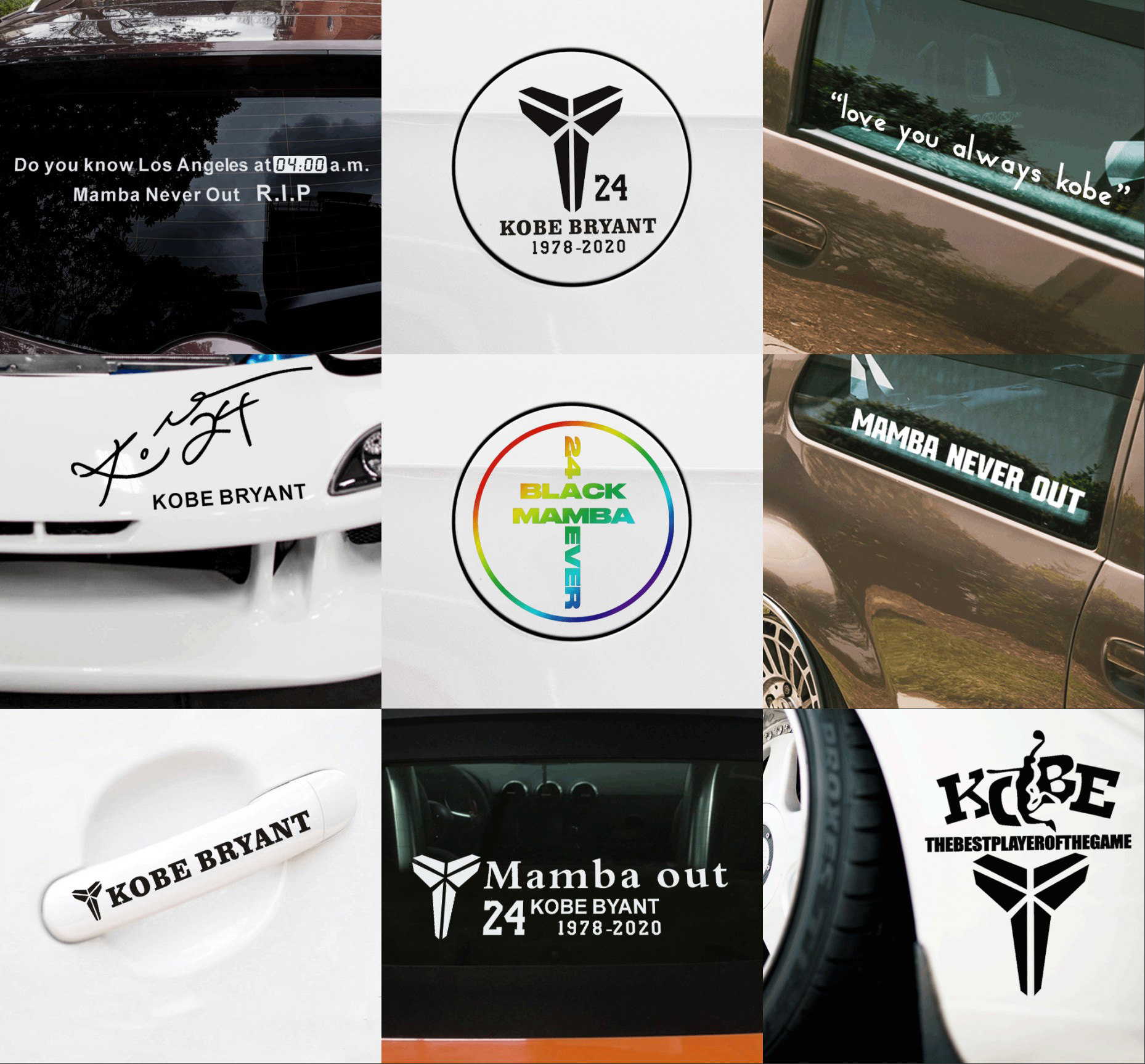 纪念缅怀科比黑曼巴logo签名车贴24号球衣篮球油箱盖门把汽车贴纸