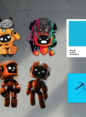 爱死机橙色机器人ZIMA BLUE齐码蓝泳池清扫美剧车贴机箱防水贴纸