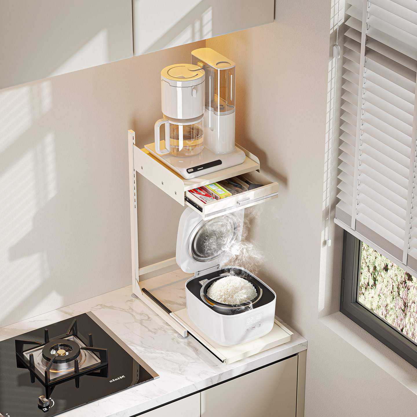 可调节厨房空气炸锅置物架分层放电饭煲架子家用电器热水壶收纳架