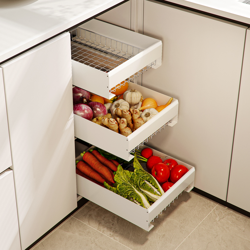 整体橱柜果蔬拉篮厨房窄柜抽屉式置物架碗架深柜内部改造收纳筐储
