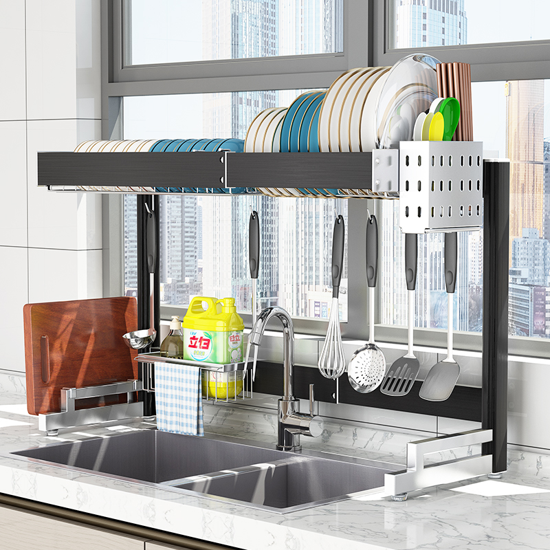 伸缩太空铝厨房置物架放碗架碗盘