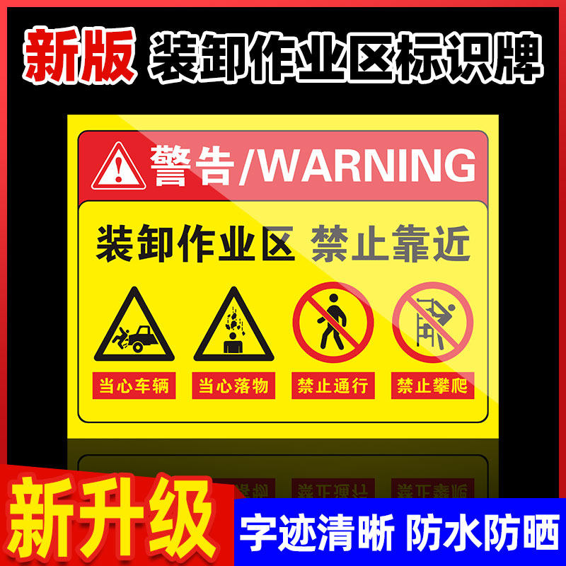 装卸作业区域禁止靠近警示牌当心车辆落物禁止攀爬通行警告标语告示牌墙贴装卸货区域禁止停车仓库标识牌贴纸