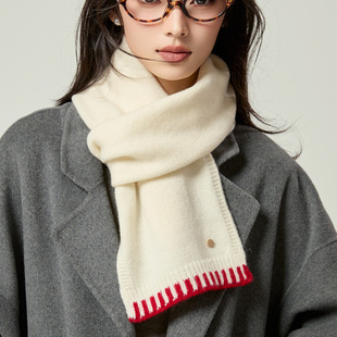 纯色羊毛针织厚围巾少女学生秋冬季可爱奶白色护颈短小围脖