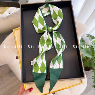 小长条细窄丝巾女腰带扎头发带绑包丝带绿色飘带护颈饰领带薄围巾