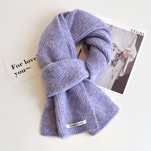 纯色紫色紫罗兰针织毛线厚围巾可爱甜美少女生秋冬季儿童短小围脖