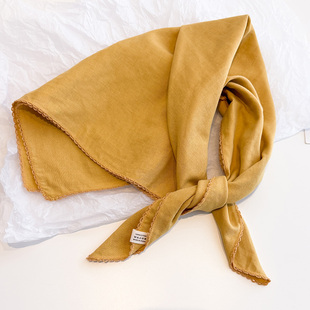 纯色姜黄色包头小方巾三角丝巾女春秋夏季搭配衬衫护颈围脖薄围巾