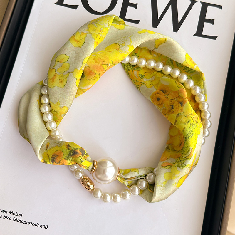 法式磁吸扣小长条珍珠丝巾围脖