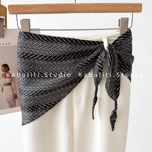 叠穿裤裙屁帘三角腰带小丝巾女下摆外穿半身裙复古包头防晒薄围巾