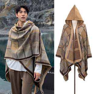 外搭大披肩斗篷披风男女春秋季带帽子一体厚围巾云南新疆旅游穿搭