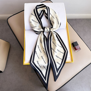 黑白小长条丝巾女春秋夏季腰带发带护颈围脖子搭配衬衫领带薄围巾