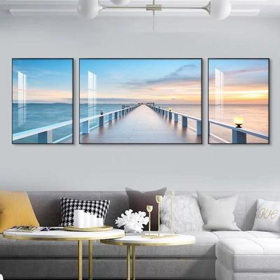 新款直销轻奢客厅装饰画沙发背景墙挂画现代简约大气三联画海景高