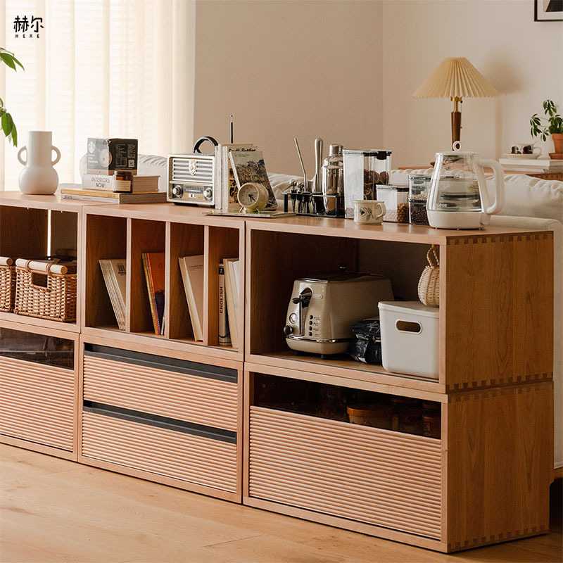 新款直销小半家具实木书柜客厅电视柜日式樱桃木落地矮储物柜自由