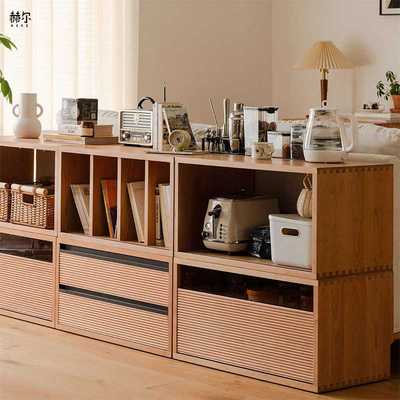 新款直销小半家具实木书柜客厅电视柜日式樱桃木落地矮储物柜自由